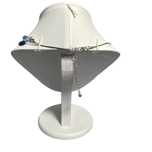 NEW Silver Plated Floating Blue Bead Teardrop Rhinestone Necklace & Earring Set - Picture 3 of 3